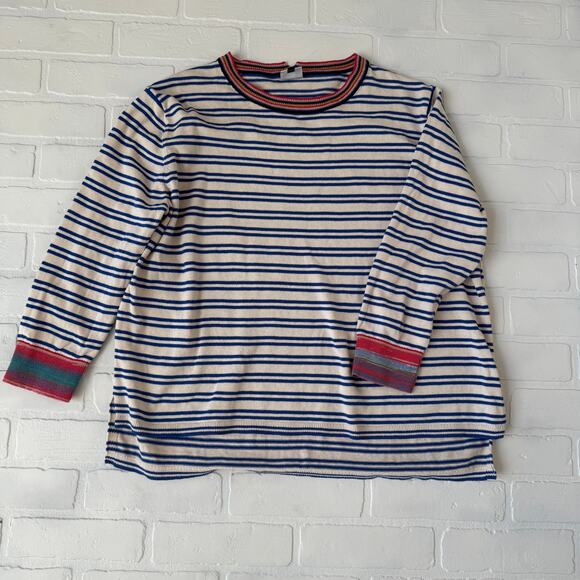 CAbi Women's Blue and Cream MultiColored Hem Striped 3/4 Sleeve Sweater sz M - Picture 3 of 7